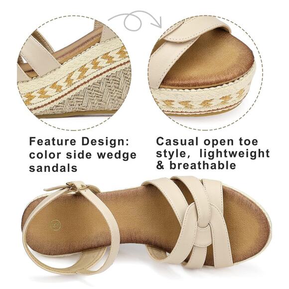 Espadrille Wedge Platform Sandals Sz 9 41 Cream Faux Leather Buckle Ankle Strap - Picture 9 of 16